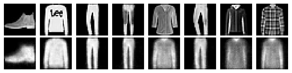 Exemple de reconstruction d'après le dataset Fashion MNIST. 