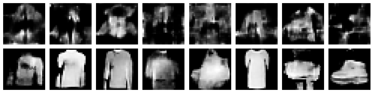 Projection PCA de l'espace latent en dimension 32, AE contre VAE.